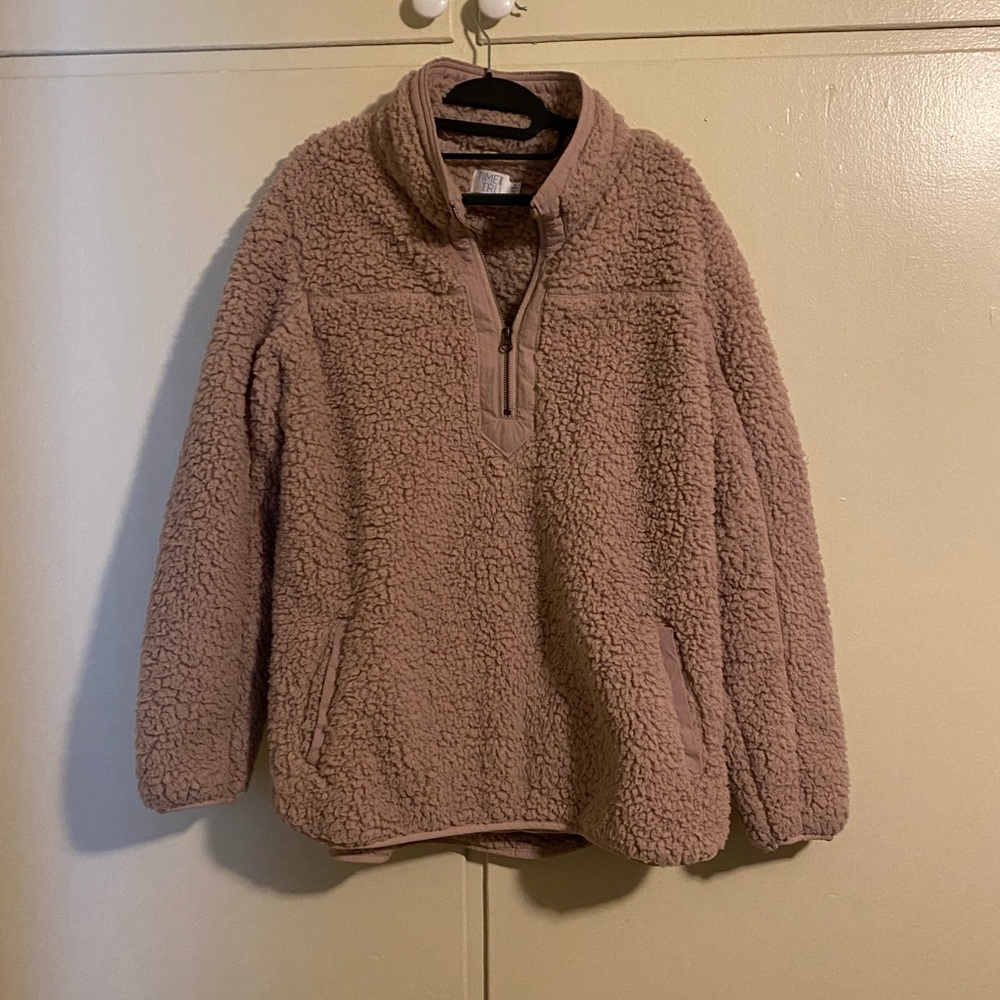 XL 1/2 zip pocketed Sherpa jacket light pink color